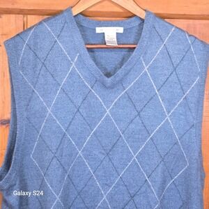 Geoffrey‎ Beene Mens Blue Argyle V Neck Sleeveless Sweater Vest XXL